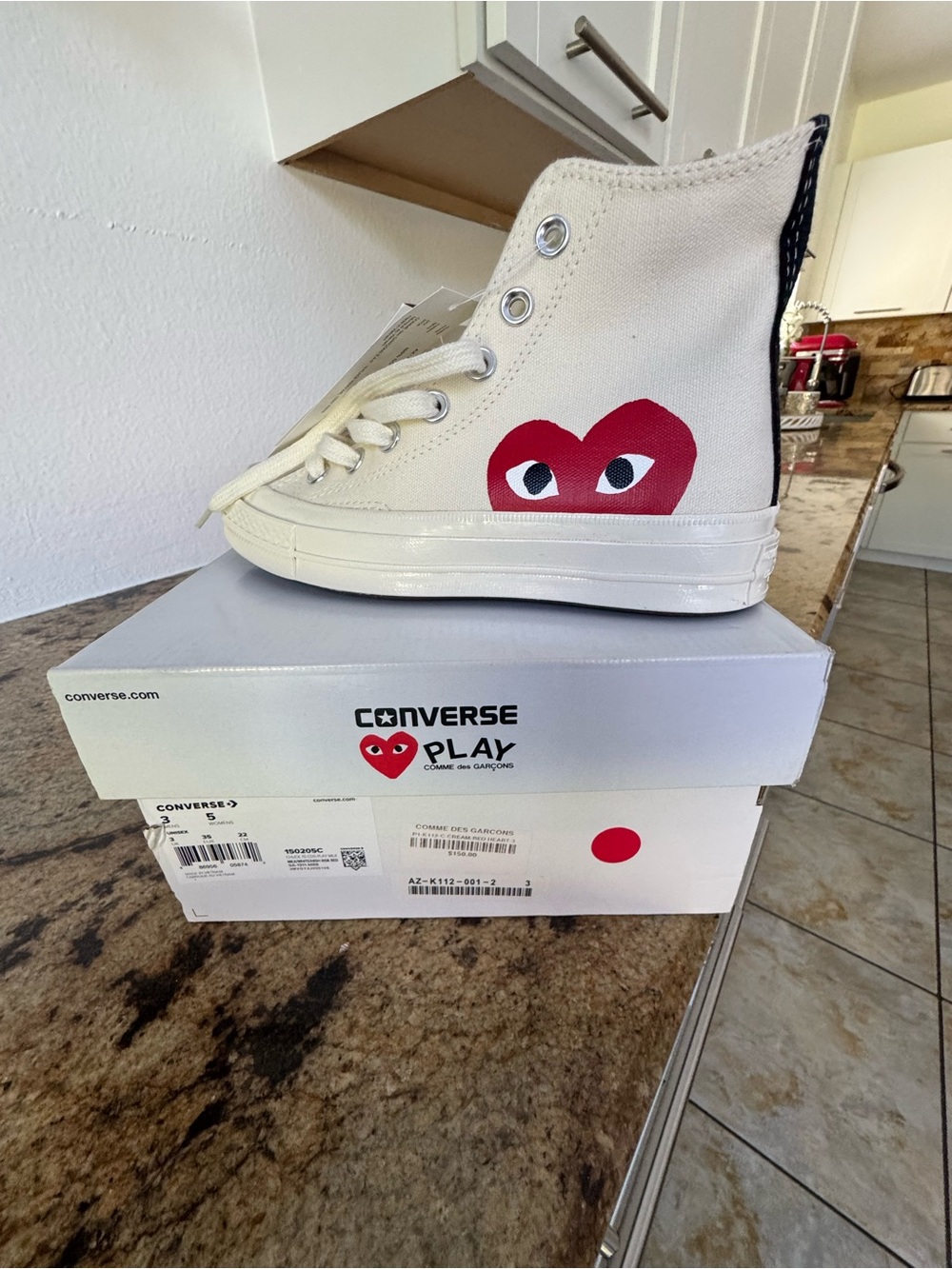 Converse Cream High-Top Sneakers with Red Heart Accent